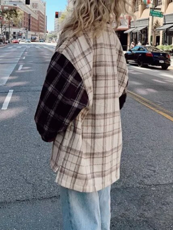 Patchwork Plaid Shacket Autumn Shirt Jackets | Chuzko.com