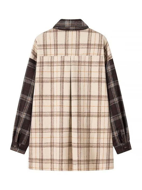 Patchwork Plaid Shacket Autumn Shirt Jackets | Chuzko.com