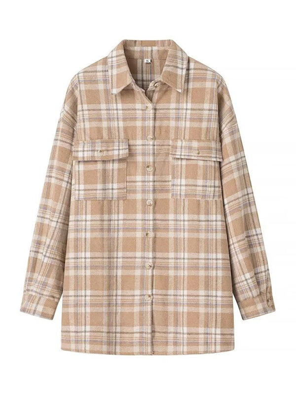 Fall Plaid Shacket Flap Shirt Jacket Shackets | Chuzko.com