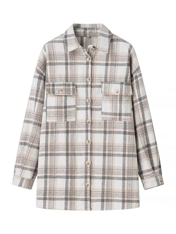 Fall Plaid Shacket Flap Shirt Jacket Shackets | Chuzko.com