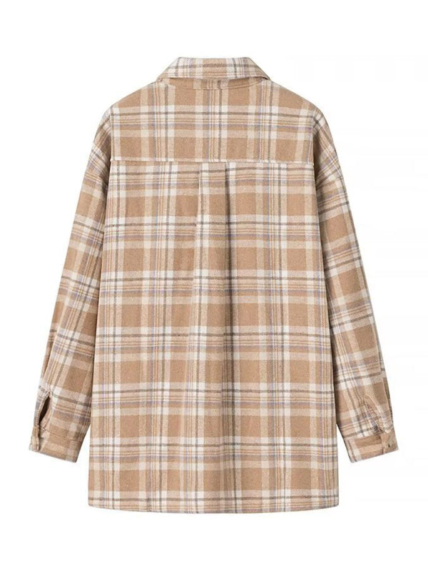 Fall Plaid Shacket Flap Shirt Jacket Shackets | Chuzko.com