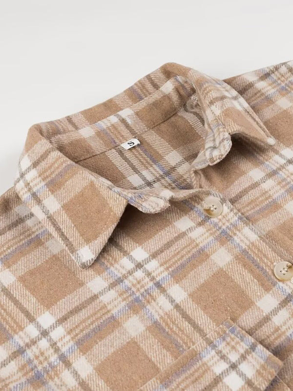 Fall Plaid Shacket Flap Shirt Jacket Shackets | Chuzko.com