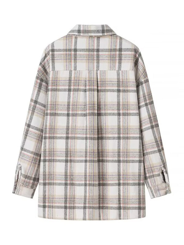 Fall Plaid Shacket Flap Shirt Jacket Shackets | Chuzko.com