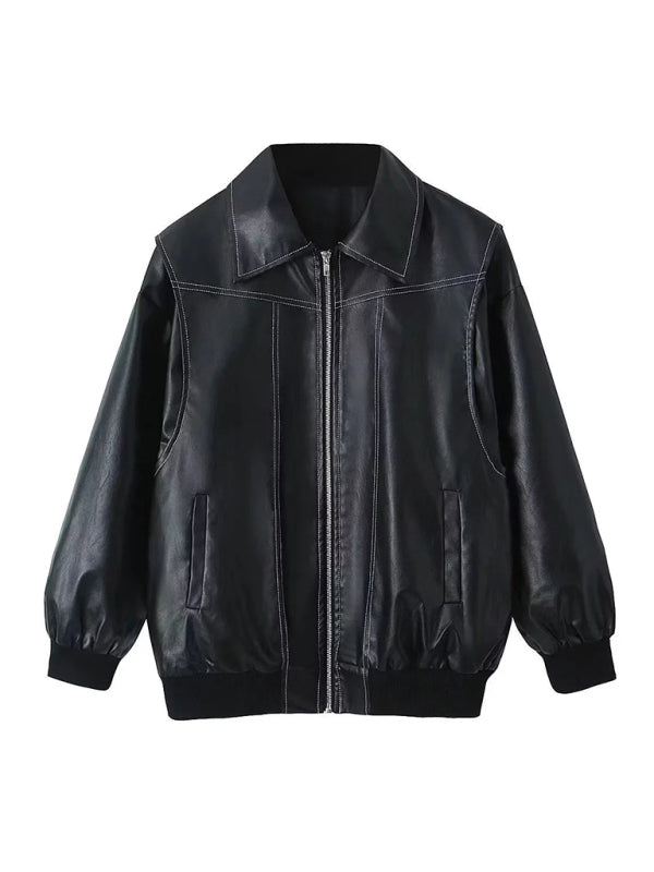 Faux Leather Bomber Moto Jacket Leather Jackets | Chuzko.com