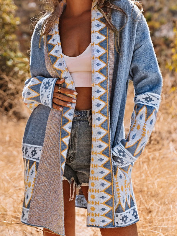 Aztec Knit Cardigan Autumn Open-Front Layer Cardigans | Chuzko.com