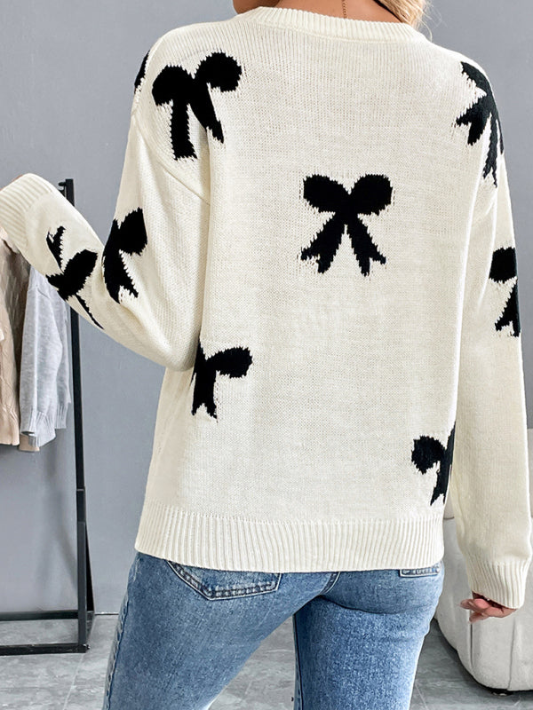 Bow Pattern Knit Jumper Motif Sweater for Fall Sweaters | Chuzko.com