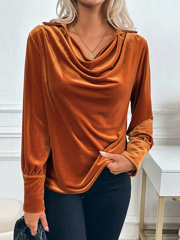 Elegant Velvet Cowl Top Velour Winter Blouse Blouses | Chuzko.com