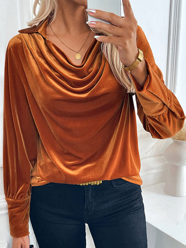 Elegant Velvet Cowl Top Velour Winter Blouse Blouses | Chuzko.com