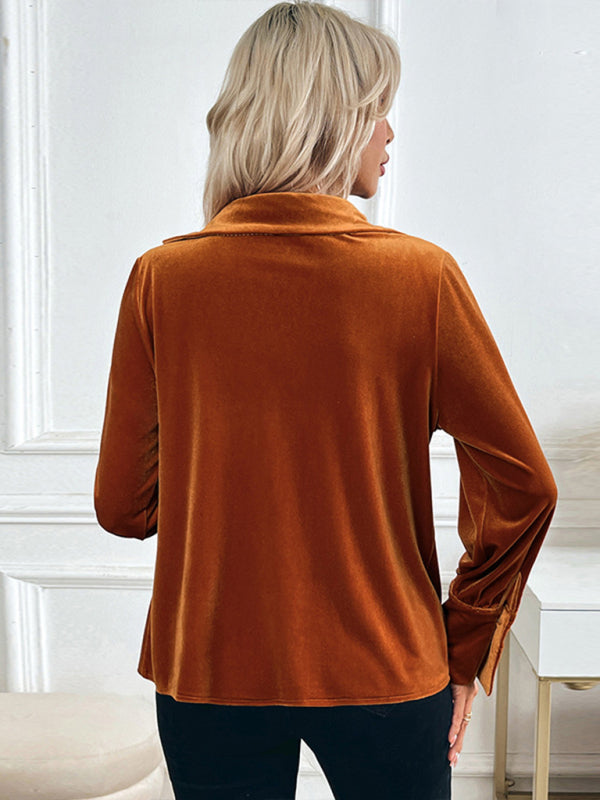 Elegant Velvet Cowl Top Velour Winter Blouse Blouses | Chuzko.com