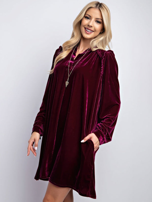 Holiday Velvet Frill Dress Winter Tunic Tunic Dresses | Chuzko.com