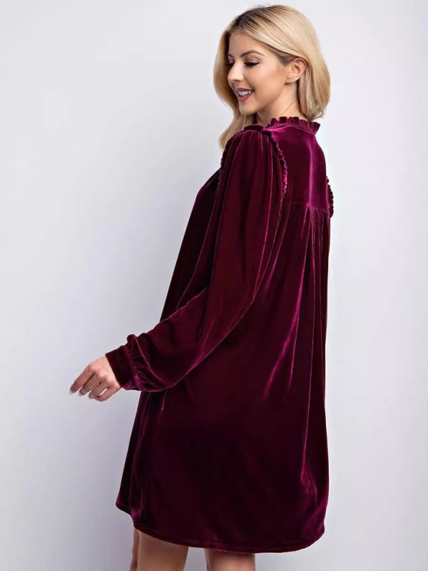 Holiday Velvet Frill Dress Winter Tunic Tunic Dresses | Chuzko.com