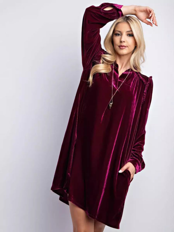 Holiday Velvet Frill Dress Winter Tunic Tunic Dresses | Chuzko.com