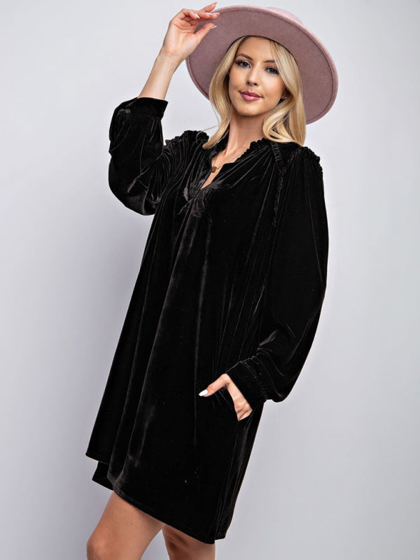 Holiday Velvet Frill Dress Winter Tunic Tunic Dresses | Chuzko.com