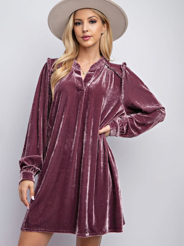 Holiday Velvet Frill Dress Winter Tunic Tunic Dresses | Chuzko.com