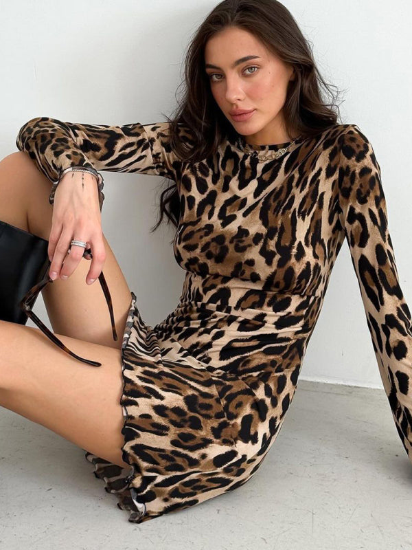 Bell Sleeve Leopard Mini Dress for Runway Events Mini Dresses | Chuzko.com