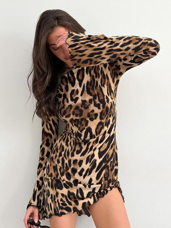 Bell Sleeve Leopard Mini Dress for Runway Events Mini Dresses | Chuzko.com