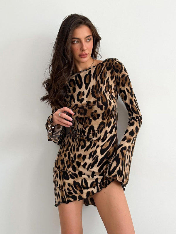 Leopard Bell Sleeve Mini Dress for Fashion Icons	