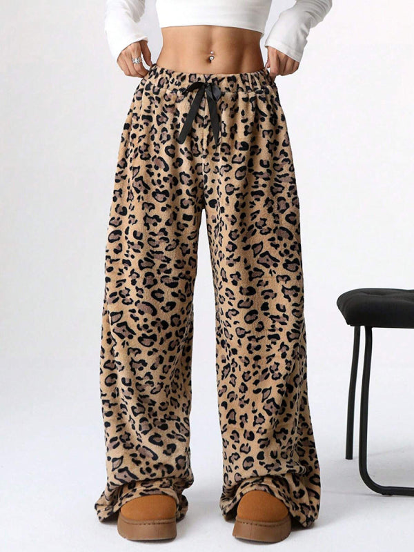 Leopard Lounge Pants Wide Leg Animal Print Trousers Pants | Chuzko.com