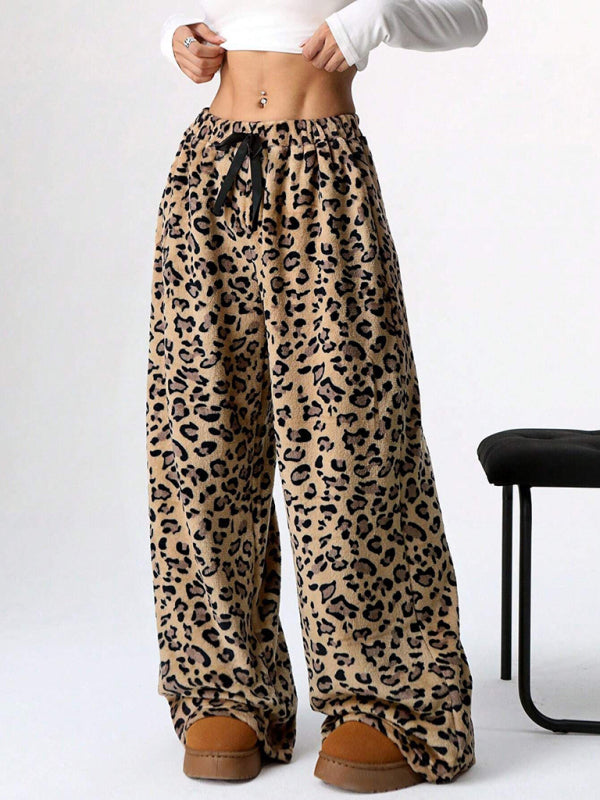 Chic Leopard Print Wide Leg Lounge Pants for Women	