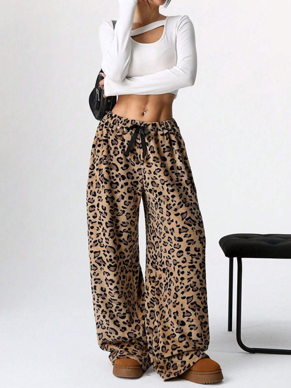 Leopard Lounge Pants Wide Leg Animal Print Trousers Pants | Chuzko.com