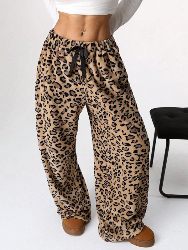 Leopard Lounge Pants Wide Leg Animal Print Trousers Pants | Chuzko.com