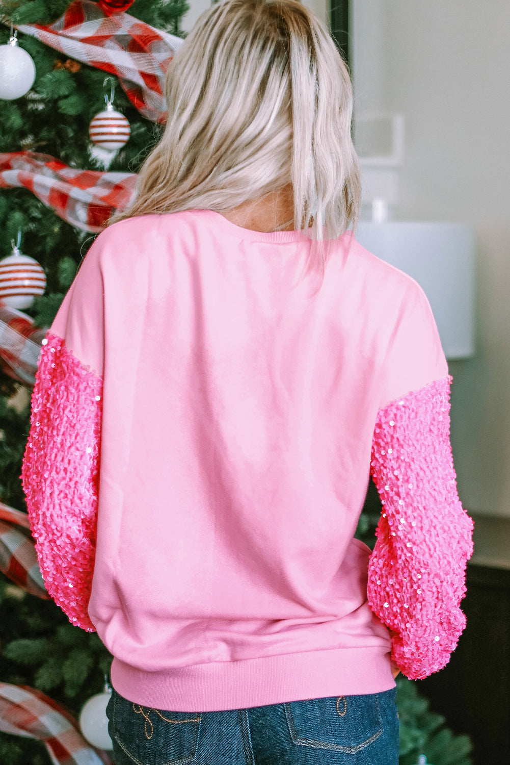 Sequin Sleeve Winter Top Sparkle Pullover Long Sleeve Tops | Chuzko.com