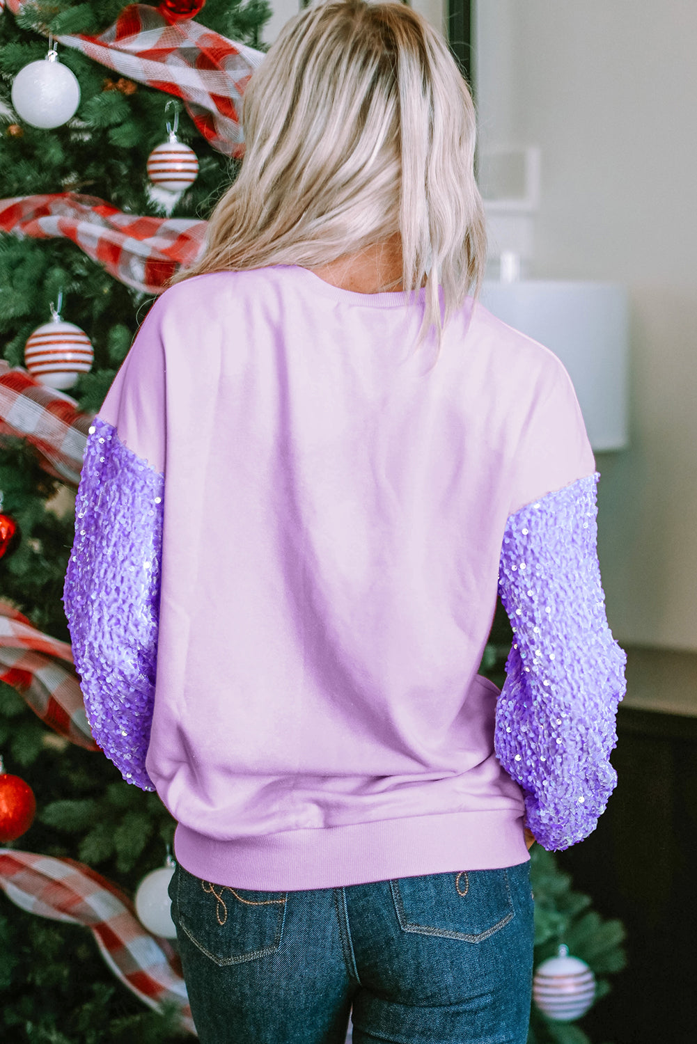 Sequin Sleeve Winter Top Sparkle Pullover Long Sleeve Tops | Chuzko.com