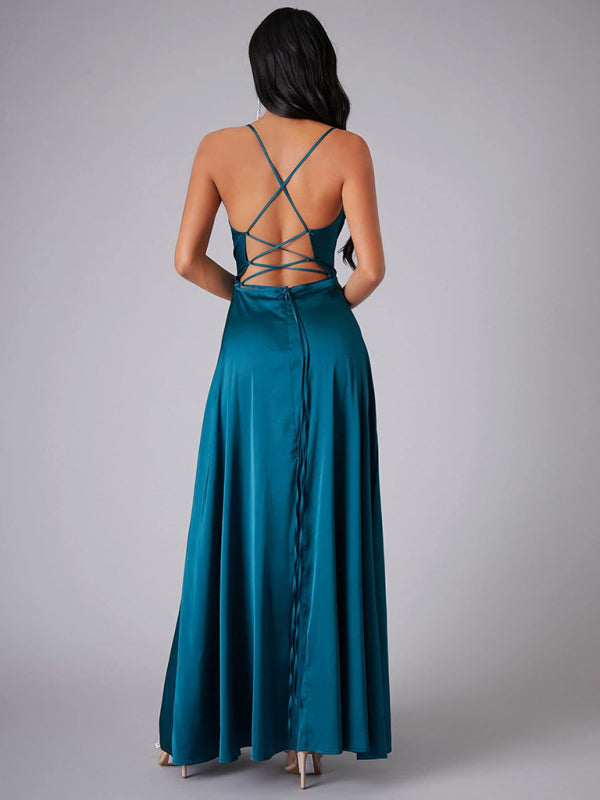 Elegant Satin Evening Gown Backless Floor-Length Dress Elegant | Chuzko.com