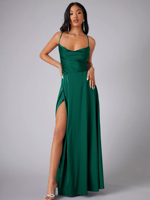 Elegant Satin Evening Gown Backless Floor-Length Dress Elegant | Chuzko.com