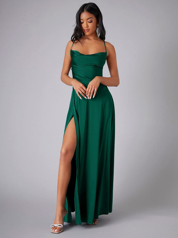 Elegant Satin Evening Gown Backless Floor-Length Dress Elegant | Chuzko.com