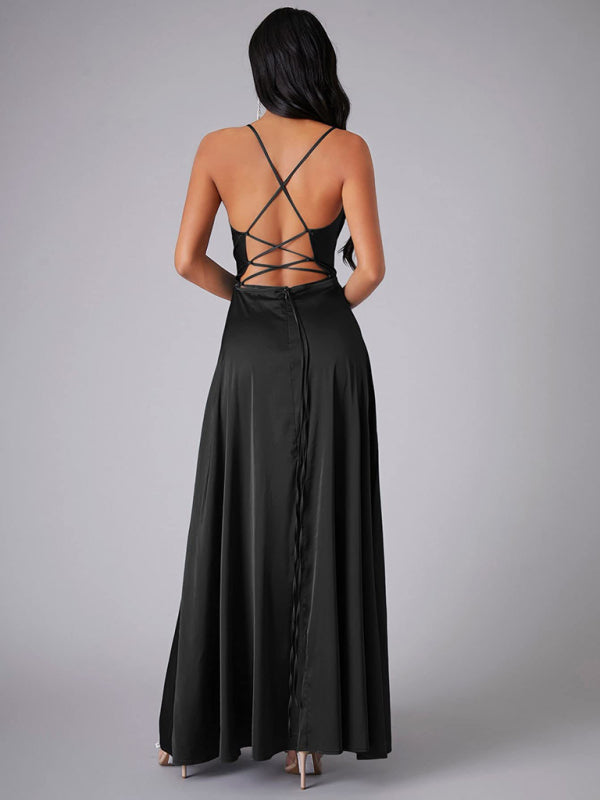 Elegant Satin Evening Gown Backless Floor-Length Dress Elegant | Chuzko.com