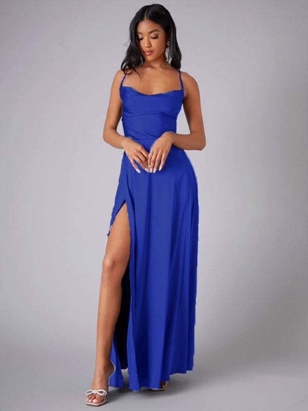 Elegant Satin Evening Gown Backless Floor-Length Dress Elegant | Chuzko.com