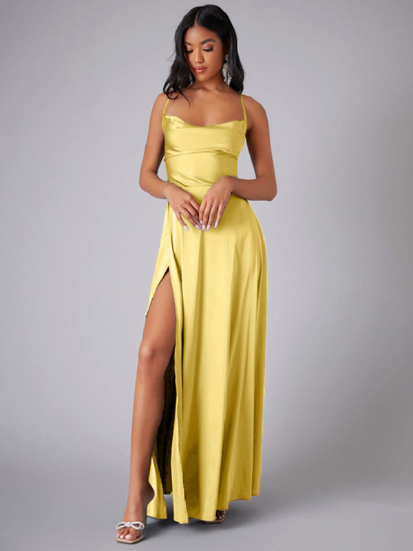 Elegant Satin Evening Gown Backless Floor-Length Dress Elegant | Chuzko.com