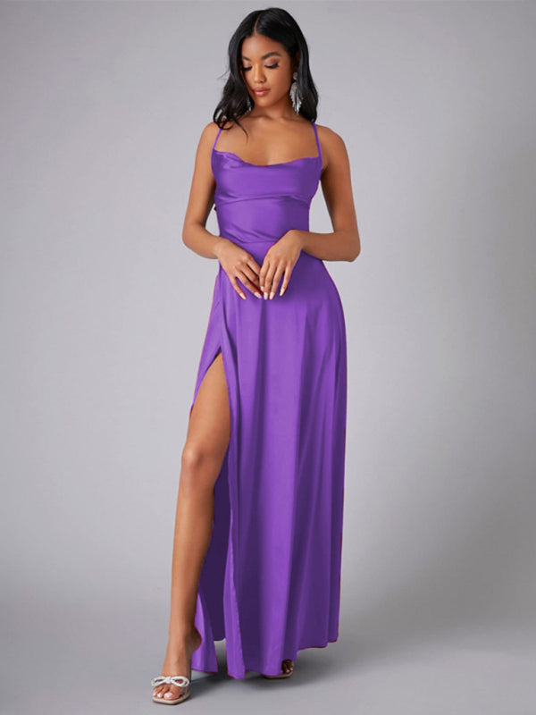 Elegant Satin Evening Gown Backless Floor-Length Dress Elegant | Chuzko.com