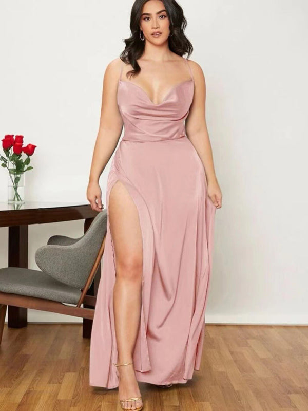 Elegant Satin Evening Gown Backless Floor-Length Dress Elegant | Chuzko.com