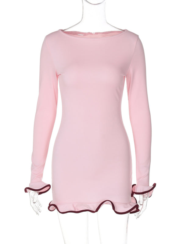 Long Sleeve Mini Dress with Piping Mini Dresses | Chuzko.com