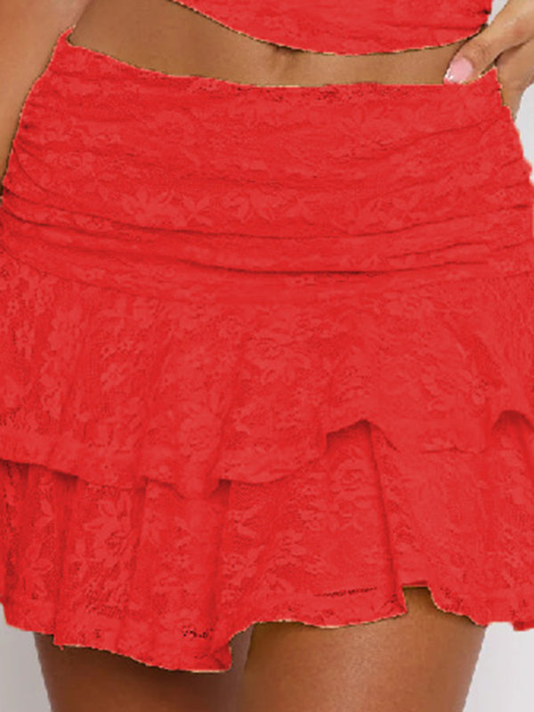 Lace Layered Ruched Mini Skirt Mini Skirts | Chuzko.com