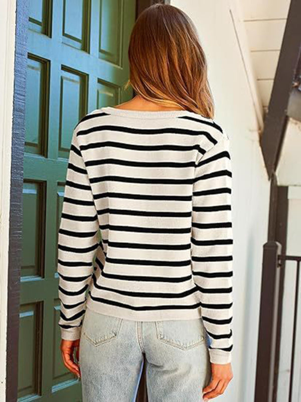 Classic Striped Cardigan Sweater with Golden Buttons Cardigans | Chuzko.com