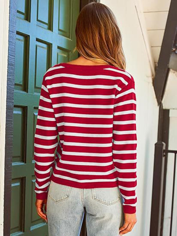 Classic Striped Cardigan Sweater with Golden Buttons Cardigans | Chuzko.com