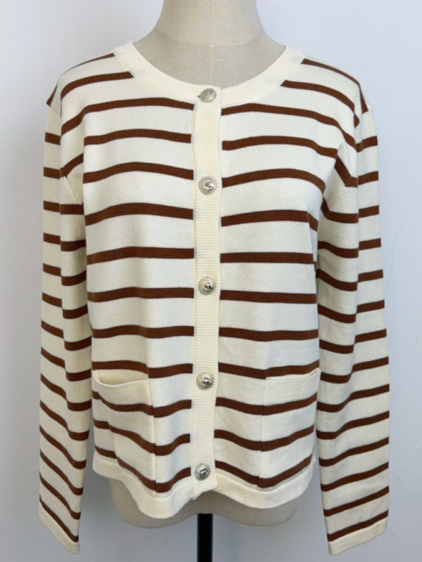 Classic Striped Cardigan Sweater with Golden Buttons Cardigans | Chuzko.com