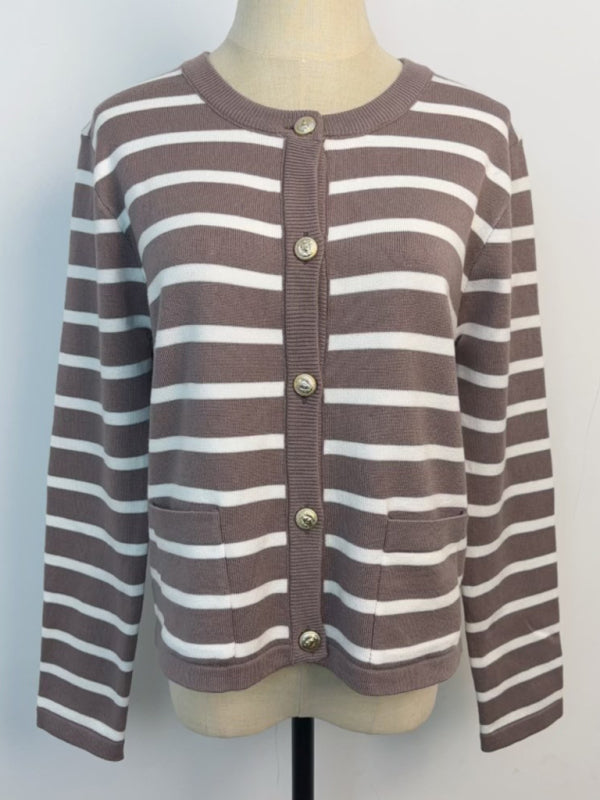 Classic Striped Cardigan Sweater with Golden Buttons Cardigans | Chuzko.com