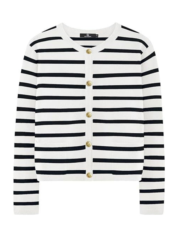 Classic Striped Cardigan Sweater with Golden Buttons Cardigans | Chuzko.com