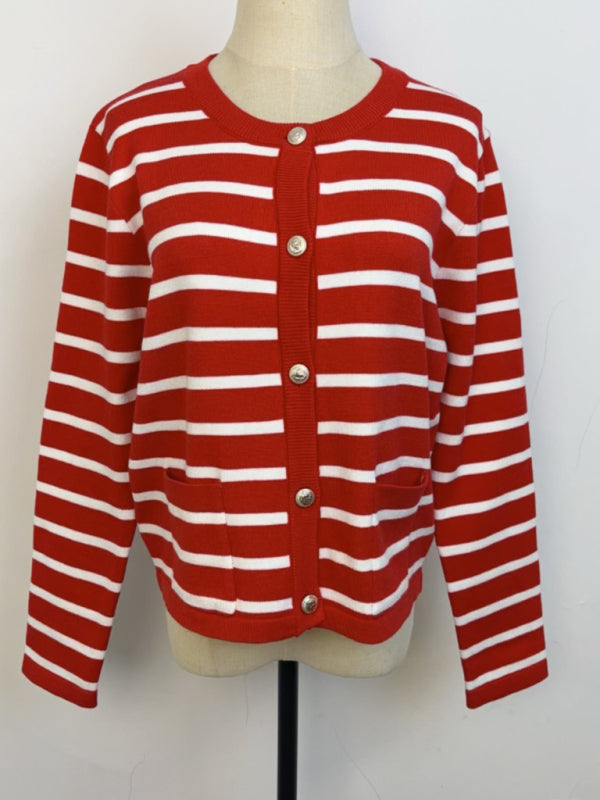 Classic Striped Cardigan Sweater with Golden Buttons Cardigans | Chuzko.com