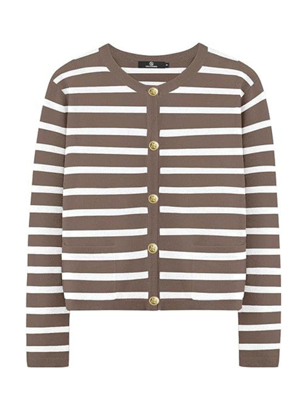 Classic Striped Cardigan Sweater with Golden Buttons Cardigans | Chuzko.com