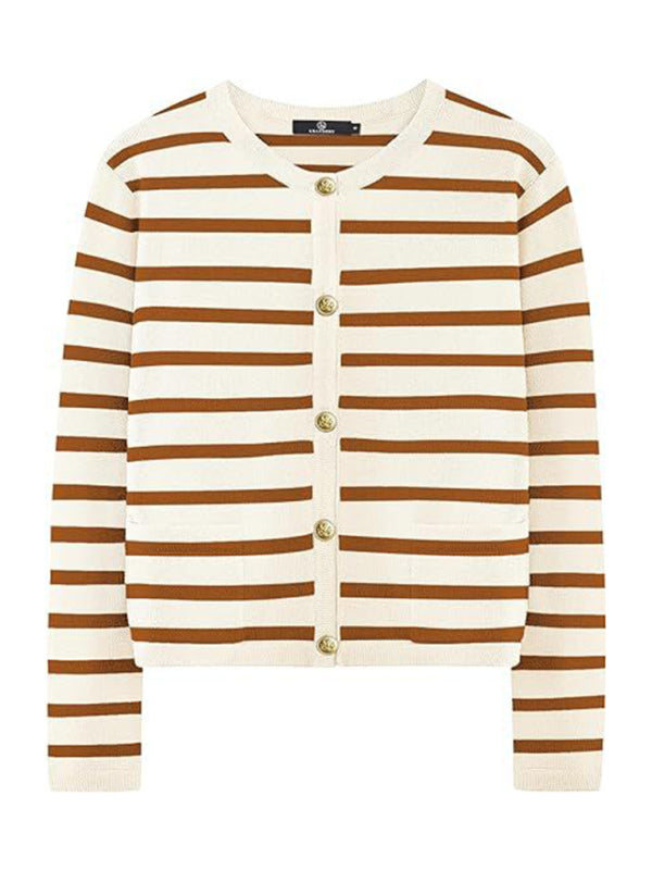 Classic Striped Cardigan Sweater with Golden Buttons Cardigans | Chuzko.com