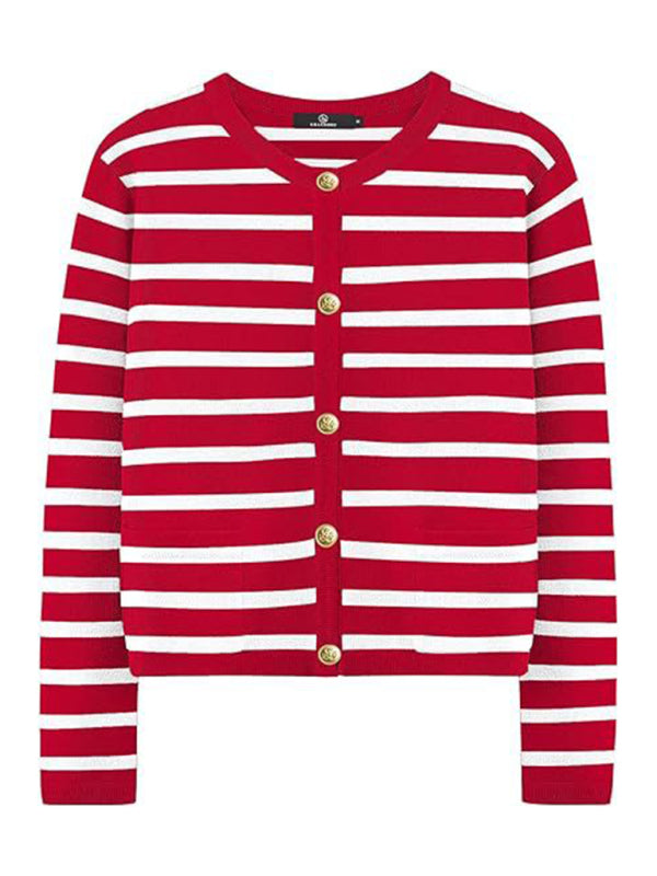 Classic Striped Cardigan Sweater with Golden Buttons Cardigans | Chuzko.com