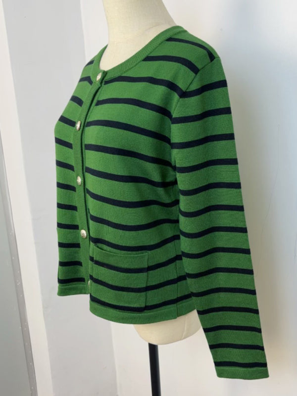 Classic Striped Cardigan Sweater with Golden Buttons Cardigans | Chuzko.com