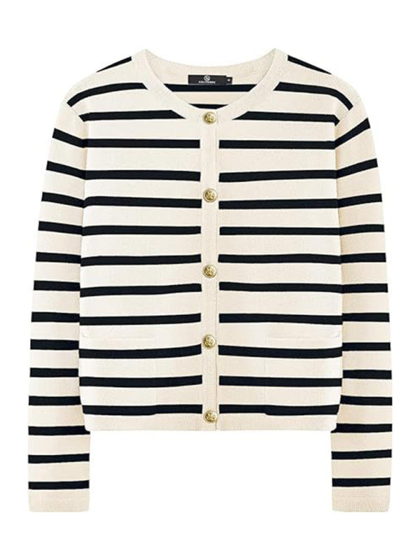 Classic Striped Cardigan Sweater with Golden Buttons Cardigans | Chuzko.com