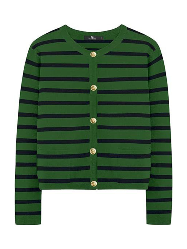 Classic Striped Cardigan Sweater with Golden Buttons Cardigans | Chuzko.com