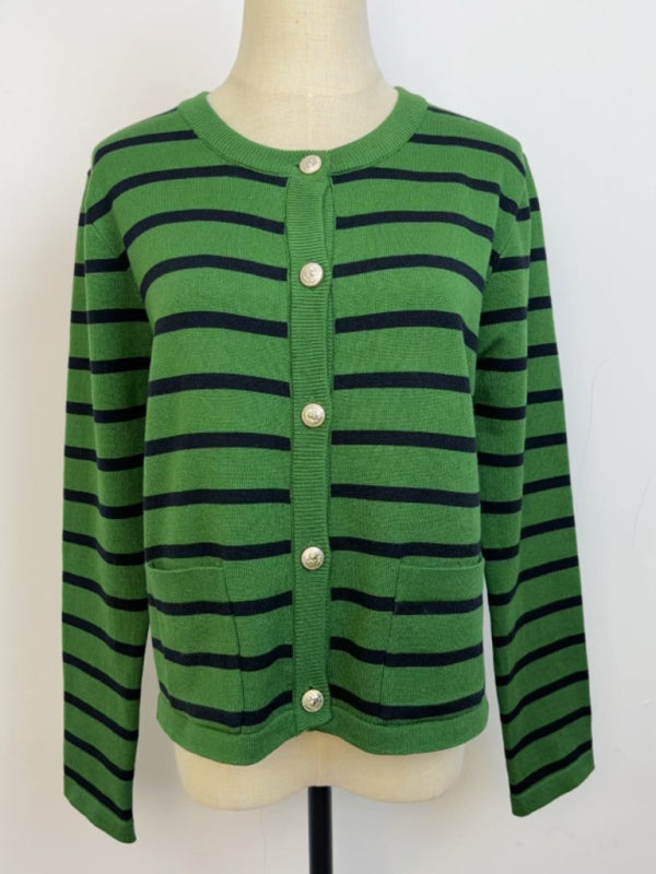 Classic Striped Cardigan Sweater with Golden Buttons Cardigans | Chuzko.com